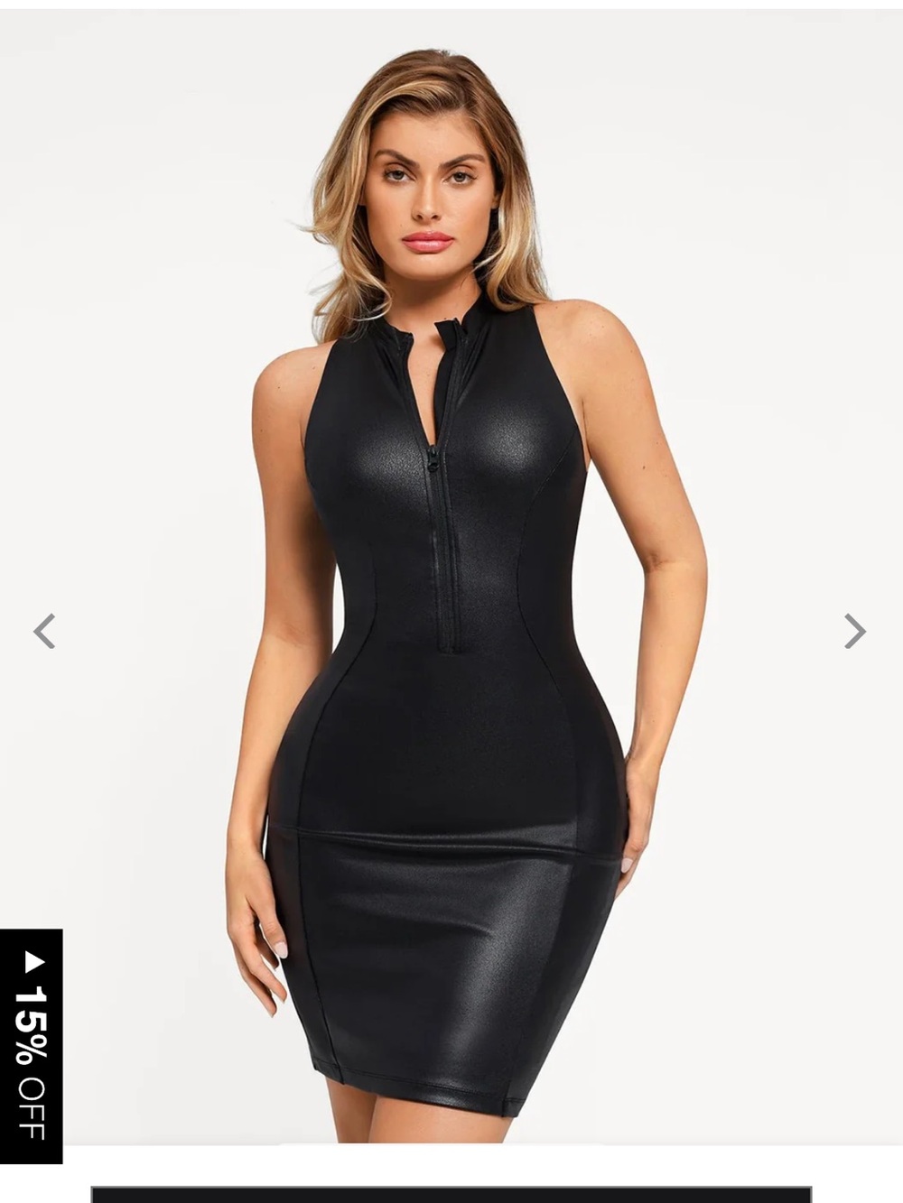 Popilush NWT Shapewear Sculpting Faux Leather Zip Front Midi Dress - size M